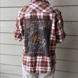 Led Zeppelin Upcycled Flannel Shirt Size Small S Unisex Handmade